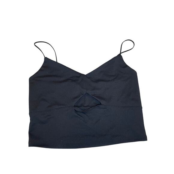 ABERCROMBIE & FITCH BLACK CROPPED TANK TOP V NECKLINE CUTOUT DETAIL CENTER SZ M - Picture 5 of 7